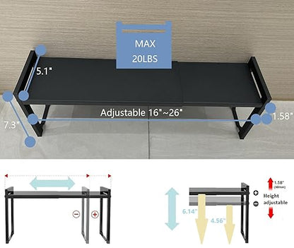 2 Pack Expandable Cabinet Shelf 5.1"D Adjustable Counter Riser Rack Black - color: Black, size: 5.1"D (narrow) - 2 Pack