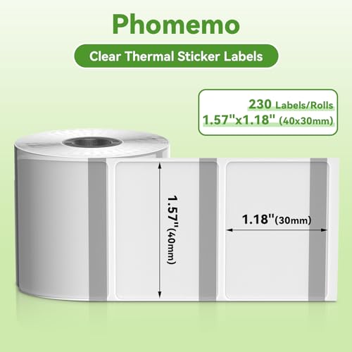 Phomemo Transparent Thermal Labels, Use for M110/M100/M220/M108, 230PCS - color: Transparent, size: 1.57"x1.18"