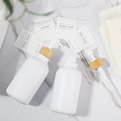 KASUNTING White Soap Dispenser, 2 Pack Plastic Bathroom Hand Soap and Lotion Dispenser Set with Bamboo Pump, 17 Fl Oz Hand and Dish Soap Dispensers Set for Kitchen, Refillable Liquid Soap Bottles - color: White, size: 2 Bottles