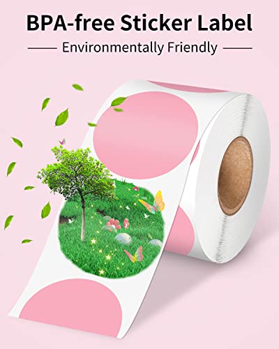 Phomemo Genuine 2” Pink Circle Thermal Labels, 2x2 Self-Adhesive Round Sticker Label, Circular Direct Labels Compatible with Phomemo Shipping Labels Printer, 750 Labels/Roll, White,Commercial Grade - color: Pink-750