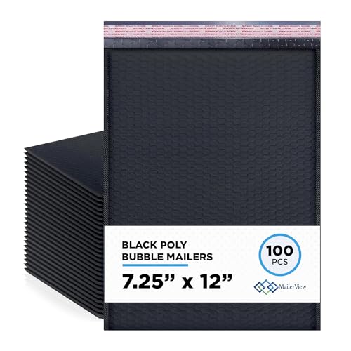 Black Bubble Mailers 7.25x12, Self Seal Poly Padded Envelopes #1, 100 Pack - color: Black, size: 7.25"x12" / 100 Pack