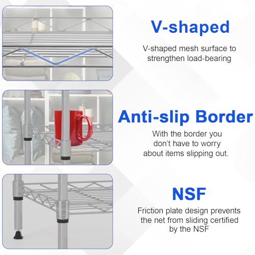 FDW | 5-Tier Wire Shelf | 17" x 12" x 48" | Chrome - color: Chrome, size: 5-Shelf Small No Wheels