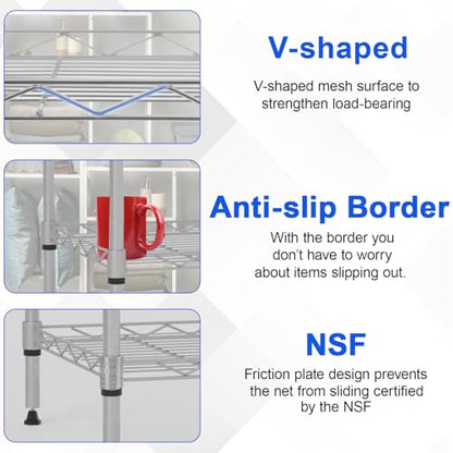 FDW | 5-Tier Wire Shelf | 17" x 12" x 48" | Chrome - color: Chrome, size: 5-Shelf Small No Wheels