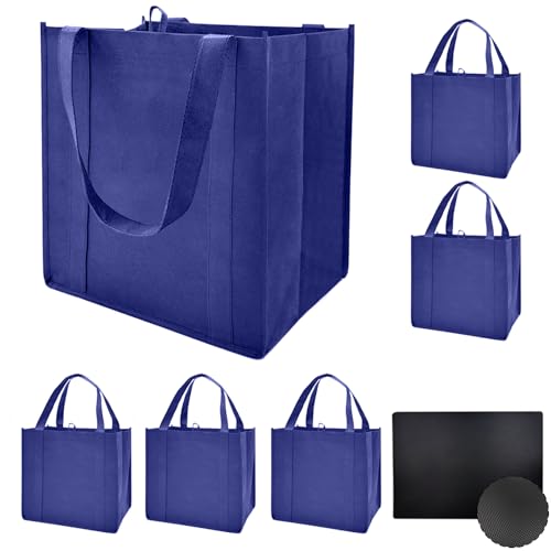 6 pack Reusable Grocery Bags,Thick Bottom-Shopping Bag for Groceries - color: Blue