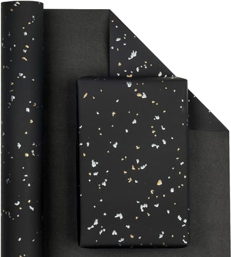 MAYPLUSS Wrapping Paper Roll, 17In x 16.5Ft Thick Black Gold Foil Flakes - color: Flake Black
