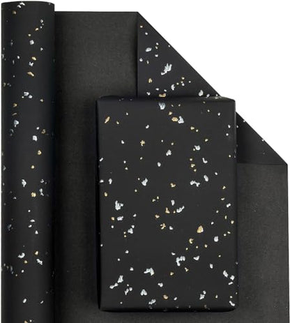 MAYPLUSS Wrapping Paper Roll, 17In x 16.5Ft Thick Black Gold Foil Flakes - color: Flake Black