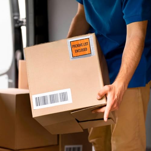 PSBM 2000 PCS 7 x 5.5 Inch Orange Full Face Packing List Enclosed Bags, Shipping Mailing Envelopes and Packing Slip Pouches for Mailing Labels, Invoices and Documents