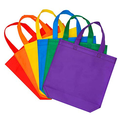 Aneco 24 Pack Party Non-Woven Gift Bags Reusable Tote Bags in Bulk Rainbow Goody Bag with Handles for Birthday Party Supplies - size: 11.5 x 11.5 Inches