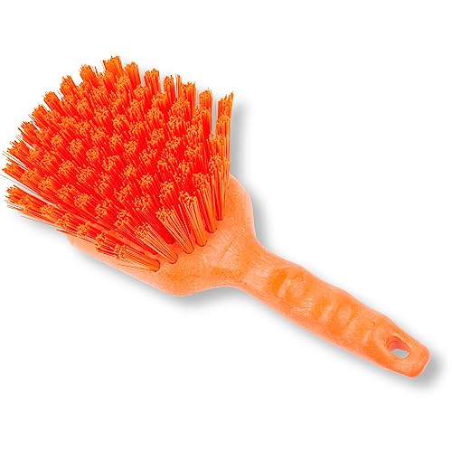 SPARTA 40541EC24 Plastic Scrub Brush, Utility Brush, Kitchen Brush With Hanging Hole For Cleaning, 8 Inches, Orange - color: Orange