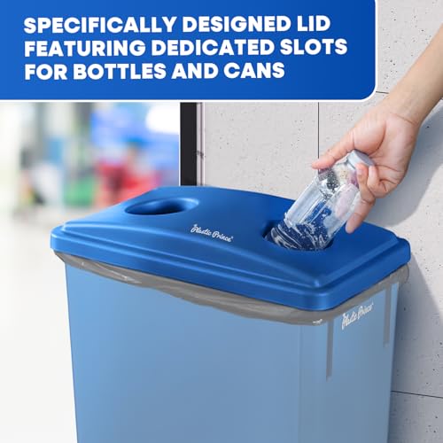 PLASTIC PRINCE Can Bottle Recycling Trash Can Lid with Holes, 23 Gallon Commercial Slim Jim Trash Can Lid Top, Plastic Blue Waste Garbage Can Lid, Outdoor Recycling Bin Lid - style: Lid for Bottles/Cans