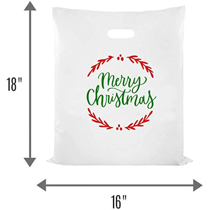 Merry Christmas Bags, Christmas Plastic Bags, 16” x 18”, 100 Pack Bulk
