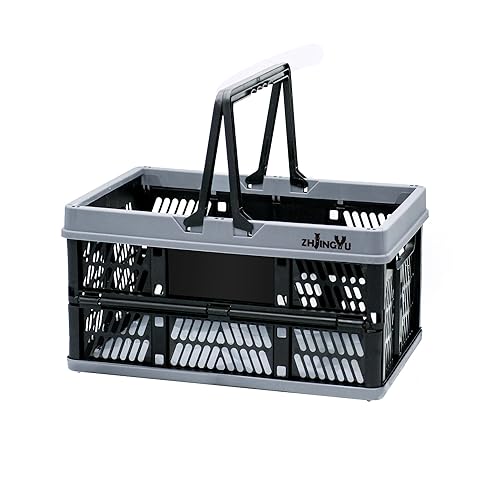 Foladable plastic baskets with handles 20L,collapsible crates for storage - color: Black, size: 14.96"x9.84"x7.87"