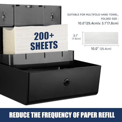AIKE 200-Sheet Multifold Paper Towel Dispenser,No-Drill Wall Mount,Black - color: Black