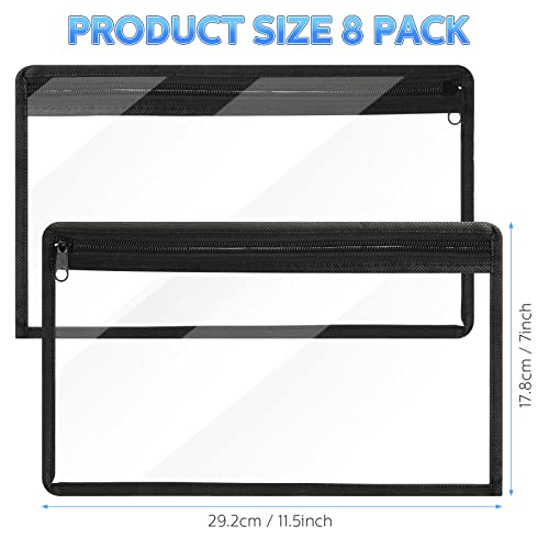 Outus 8 Pcs Clear Zipper Pencil Pouches PVC Makeup Purse Bags, 11.5 x 7'' - color: Black Edging, size: 11.5 x 7 Inches