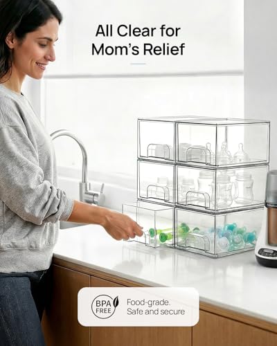 Vtopmart 6 Pack Small Clear Stackable Storage Drawers for Desk, Countertop - style: Small-6pack-Clear