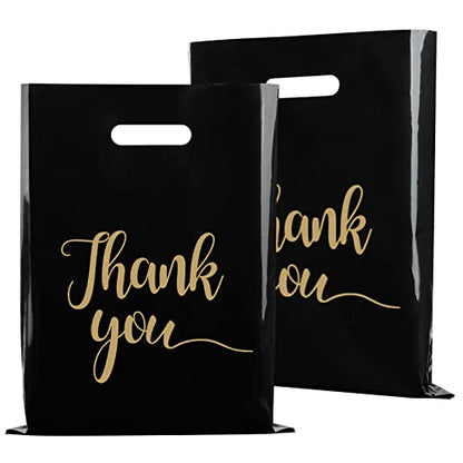 100 Pack Black Thank You Shopping Bags for Small Business 12x15 - color: Black