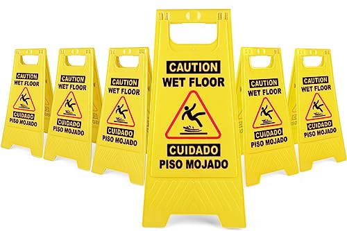 XPCARE 6 Pack 24 IN Caution Wet Floor Sign Bilingual Foldable Safety Sign