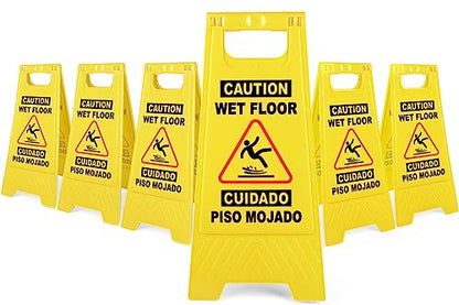 XPCARE 6 Pack 24 IN Caution Wet Floor Sign Bilingual Foldable Safety Sign