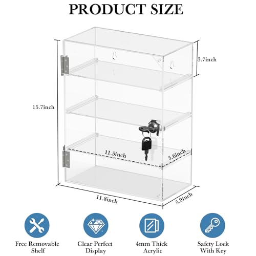 CHONOVO 4 Tier Acrylic Display Case, Clear Countertop Cabinet with Lock - size: 4 Tier