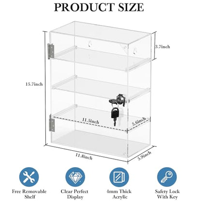 CHONOVO 4 Tier Acrylic Display Case, Clear Countertop Cabinet with Lock - size: 4 Tier
