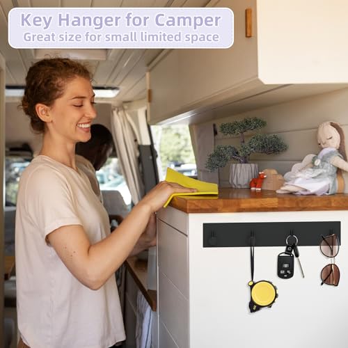 VIS'V Key Holder Wall Mount, Large Adhesive Key Hanger with 4 Hooks, Black - color: Black