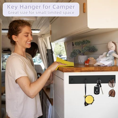 VIS'V Key Holder Wall Mount, Large Adhesive Key Hanger with 4 Hooks, Black - color: Black
