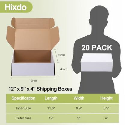 Large Shipping Boxes 20 Pack, 12x9x4 Inch Mailer Boxes, White - color: White, size: 12-9-4 Inch