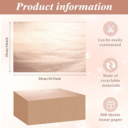 Fuutreo 300 Sheet Kraft Tissue Paper Bulk 14x20'' Wrapping, Rose Gold - color: Rose Gold