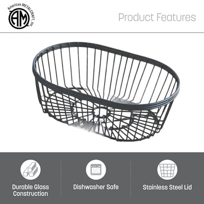 American Metalcraft WBBV90 Wire Basket, Oval Black 9" L x 6" W x 2 ¾" H