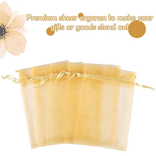 HRX Package 100pcs Gold Organza Gift Bags, 4 x 6 inch Candy Mesh Drawstring Favor Bags Jewelry Pouches for Christmas Wedding Party - color: Gold