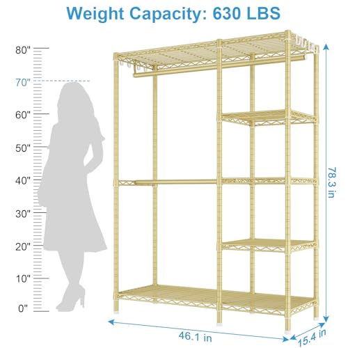 Ulif F2 Clothes Rack, 5 Tiers Heavy Duty Garment Rack for Bedroom - color: Gold