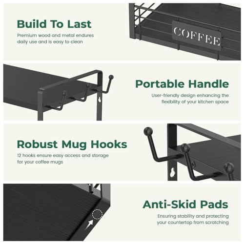 EsLuker.ly Coffee Mug Cup Holder Tree Bar Station Organizer, 2 Tier Black - color: Black + Black