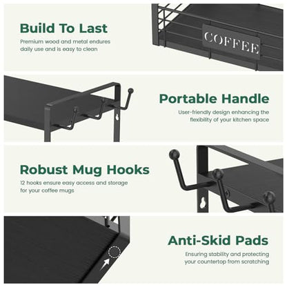 EsLuker.ly Coffee Mug Cup Holder Tree Bar Station Organizer, 2 Tier Black - color: Black + Black
