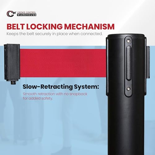 Crowd Control Warehouse 2-Pack Retractable Belt Barriers, 11 Ft Red - color: Red Belt with Black Post