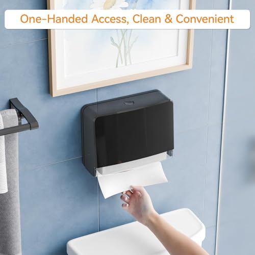 Yieach Commercial Paper Towel Dispenser Wall Mount for Restroom,Hotel and Bathroom,10.2″W,No-Drill Multifold Paper Towel Holder for All Multifold,Z-fold,Folded,Trifold,C fold,Tri Fold Hand Towel,Black - color: Black