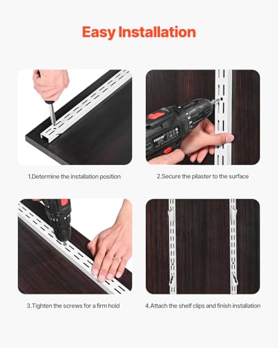 VEVOR Shelf Pilaster, 60-inch 5 Pack, Dual Track Upright Wall Shelving System, Heavy Duty Support System Twin Slot Shelf Rails, 25 Screws, Suitable for Cabinet Closet Organization Storage, Silver - style: 60-inch