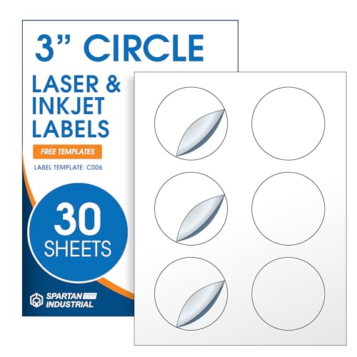 3 Inch Circle Labels for Laser & Inkjet, Spartan Industrial Template C006 - size: 3" Circle