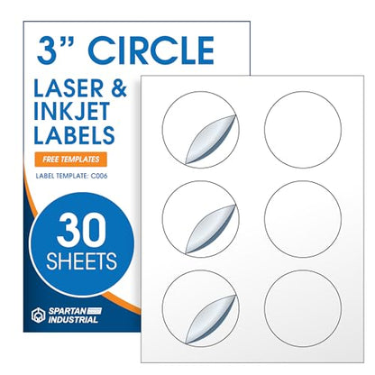 3 Inch Circle Labels for Laser & Inkjet, Spartan Industrial Template C006 - size: 3" Circle