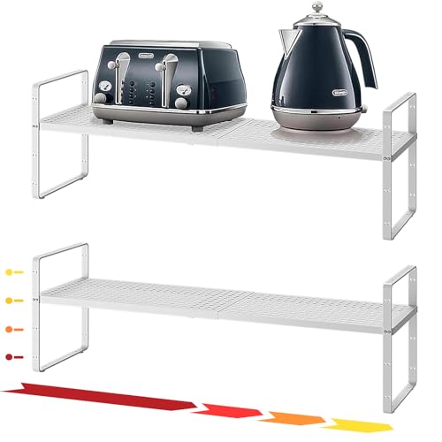 16.5~27.1" Expandable Shelf with Hole，2Pack 8.1" Wide Stackable Cabinet Shelves，White - color: White, size: 2Pcs // 8''W-K