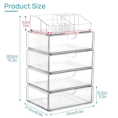 Vtopmart 5 Tier Clear Makeup Organizer with Drawer, Cosmetic Storage for Dresser Countertop and Bathroom Vanity, Beauty Holder for Lipstick Brush Skincare - style: 5 Tier