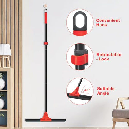 Floor Squeegee with 18'' Silicone Rubber Scraper Head and 58'' Long Adjustable Handle, Heavy Duty Shower Squeegees for Concrete Floor, on Multi-Surface Tile Glass Pool Garage Cleaning - size: 18"