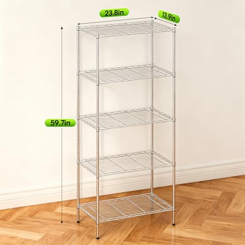 BestOffice | 5-Tier Wire Shelf | 14" x 24" x 60" | Chrome - color: Chrome, size: 14"D x 24"W x 60"H（Adjustable）