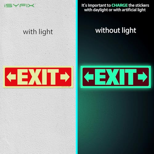 iSYFIX Exit Stickers Signs, 2 Pack 12x4 Inch, Glow in the Dark - color: Sticker Righ&Left Glow, size: 2 Pk 12x4