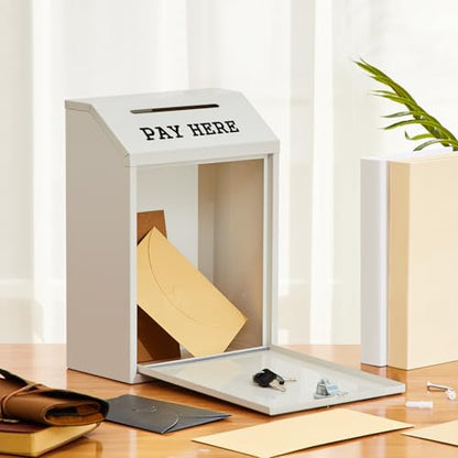 Yaocom Metal Money Cash Box,White,11.8 x 8.6 x 4.7 Inch - color: White, size: 11.8 x 8.6 x 4.7 Inch