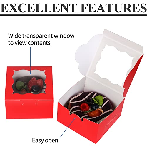 KPOSIYA 60pcs Small Cookie Boxes with Window, 4x4x2.5 Red Bakery Box - color: Red, size: 60