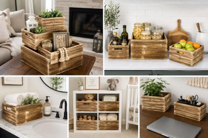 Oojami 4 Pack DIY Wood Crates with Handles, Weathered Natural Brown - color: Weathered Natural Brown