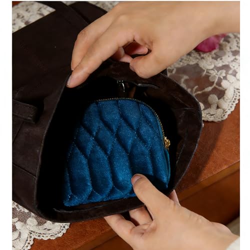 Small Travel Jewelry Bag Velvet Jewelry Case Pouch for Bracelet - color: Navy Blue