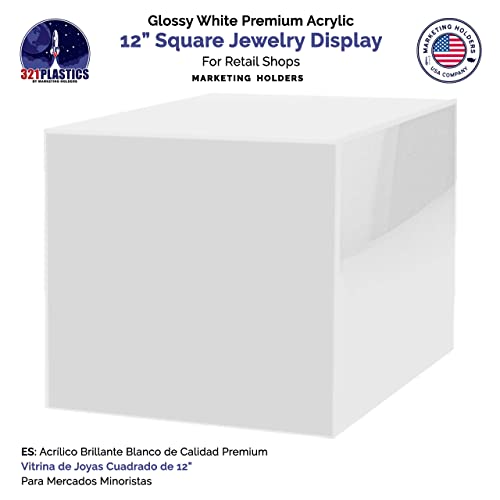 Marketing Holders 2 Pack 12 Inch White Acrylic Display Box with One Open Side Versatile Square Merchandise Storage Bin or Retail Product Riser