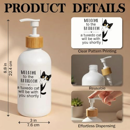 Tuxedo Cat Bathroom Glass Soap Dispenser with Pump - color: Tuxedo Cat