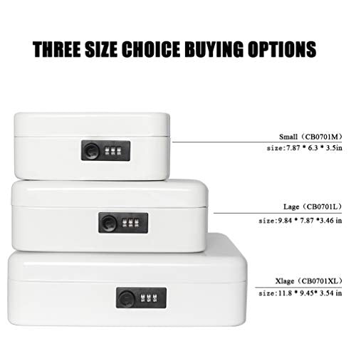 Jssmst Cash Box with Combination Lock - Durable Metal Cash Box with Money Tray, Large, White - color: White, size: Large